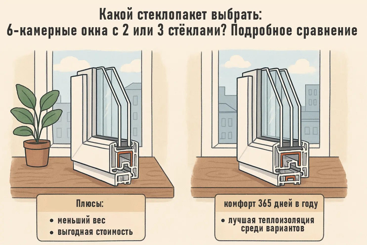 Какой стеклопакет выбрать: 6-камерные окна с 2 или 3 стёклами? Подробное сравнение